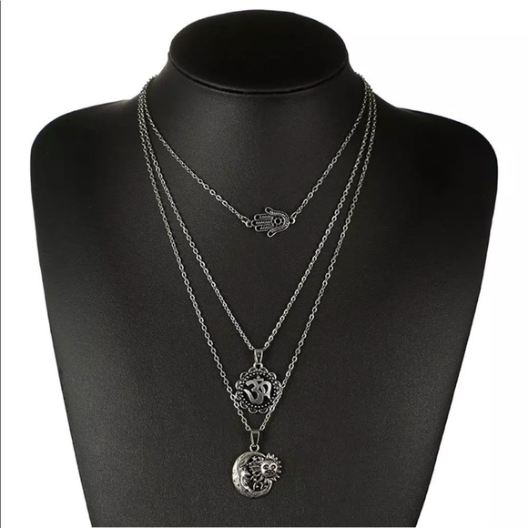 3-Strand Boho Necklace Sun/Moon OM Hamsa Hand Chic - Picture 5 of 7